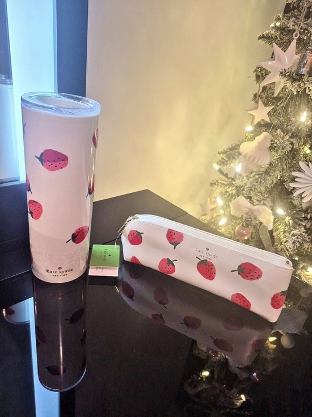 kate spade new york Strawberries Tumbler & Pencil Pouch Set Pink & White
